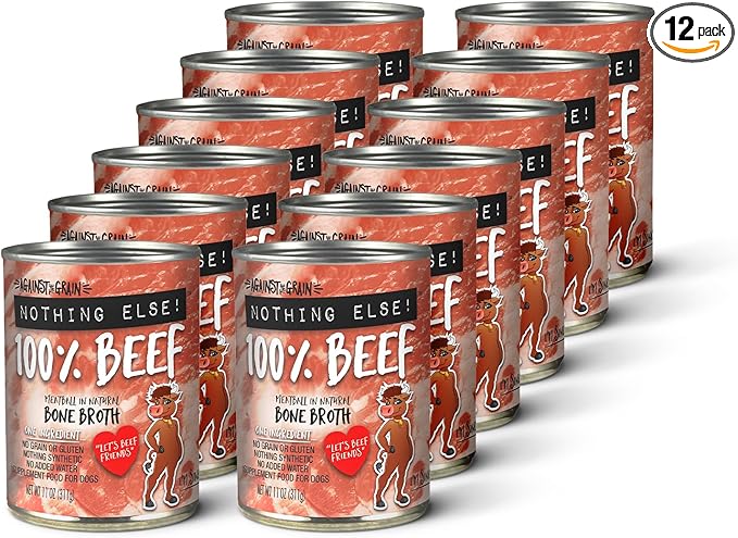 Evanger's Against The Grain Nothing Else! 100% Beef Dog Food – 12 Count, 11 oz Each – Single-Ingredient Meatball Texture in Natural Broth – Wet Dog Food – Grain & Gluten Free