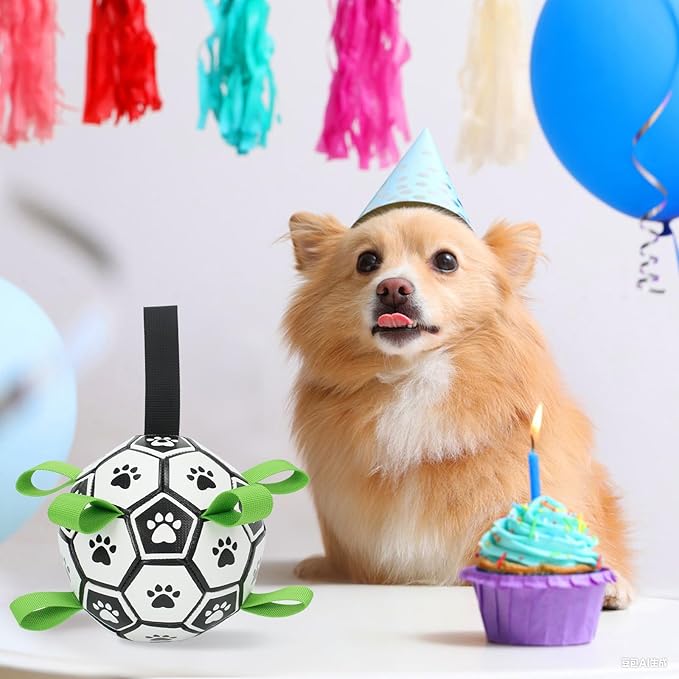 Dog Toys Balls, Dog Soccer Ball with Straps, Dog Birthday Gifts, Durable Balls for Small Medium Pet, Puppy Outdoor Toy, Pet Training Soccer Ball, World Cup Soccer (6 Inch)