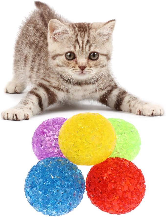 5 Pcs Cat Toy Bell Crystal Ball Sound Pet Game Kitten Plastic Interactive Rattle toys for indoor cats balls with bells teaser, Random, As the pictures