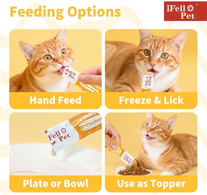 High-Meat Lickable Cat Treats Variety Pack – Real Chicken & Seafood – Smooth Creamy Purée – Grain-Free – (15g Each) (12 Tubes)
