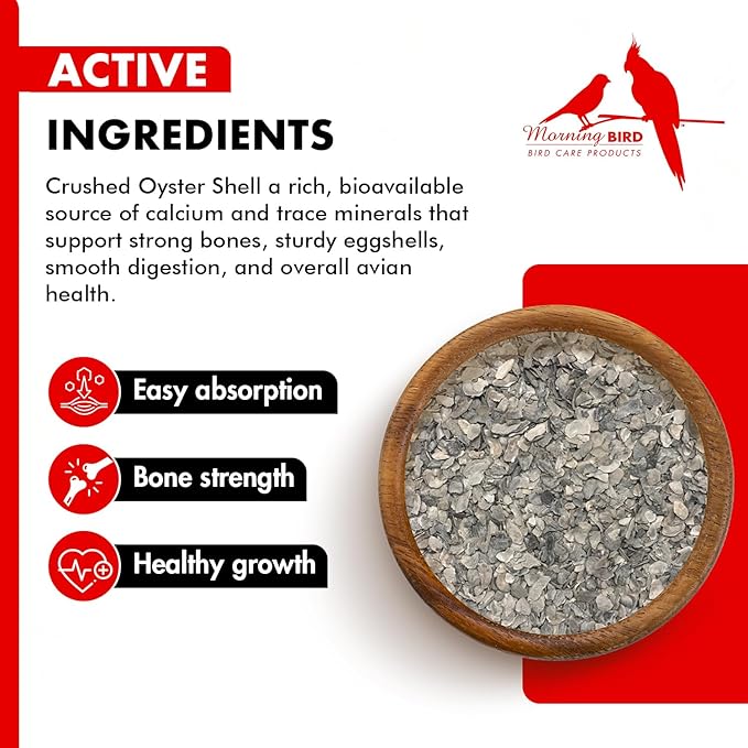 Morning Bird Oyster Shell for Birds 1.5 lbs - Natural Calcium Supplement – Sustainably Harvested from California Coast - Easy Add to Favorite Mix - Safe Year-Round Bird Food Additive