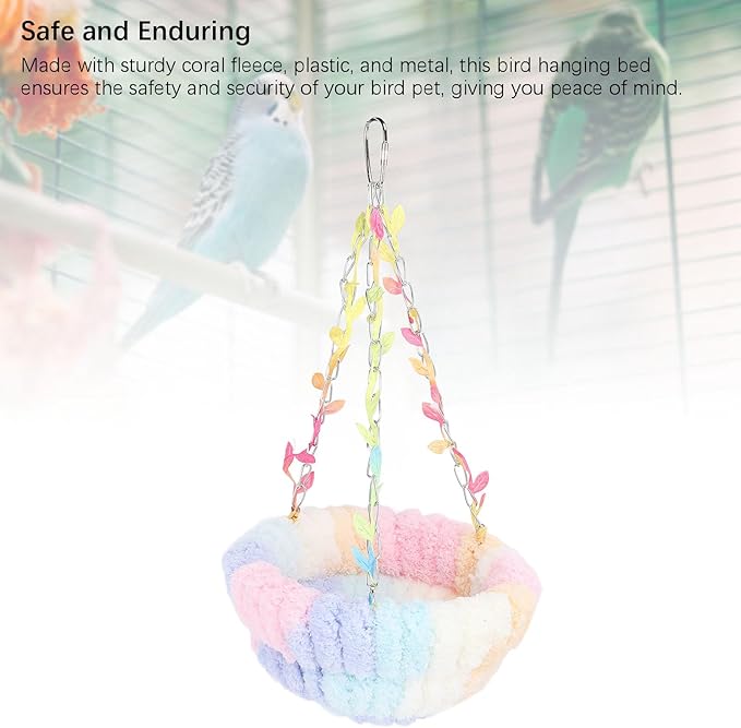 Bird Hanging Hammock, Plush Warm Bird Swing Bed Bird Cage Accessory for Parakeets Budgie Conure Cockatiel