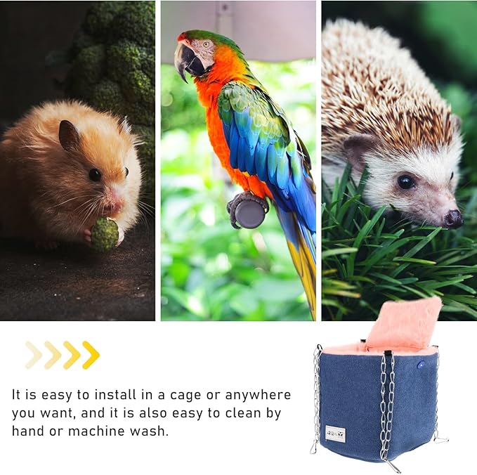 ORFOFE Small Animals Hanging Hammock Bed Warm Cotton Nest Navy Blue Medium for Hamsters Parrots Bird Cages Cozy Sleeping Accessory