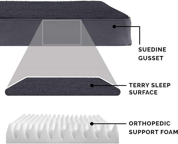 Furhaven Orthopedic Dog Bed for Large/Medium Dogs w/ Removable Washable Cover, For Dogs Up to 55 lbs - Terry & Suede Mattress - Gray, Large