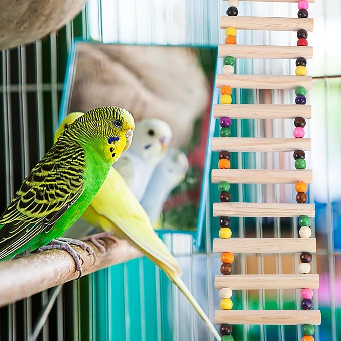 Kisangel Hamster Climbing Ladder Wooden Pet Playing Small Animal Climbing Accessory for Bird Cage and Hamster Cage