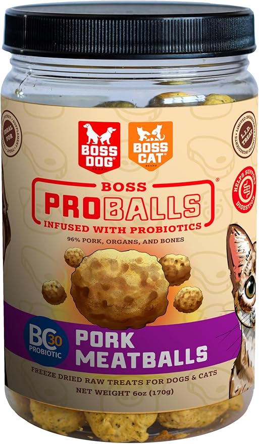Boss Dog Boss Proballs Meatball Treats for Dogs & Cat, Pork Recipe, 6 oz Jar