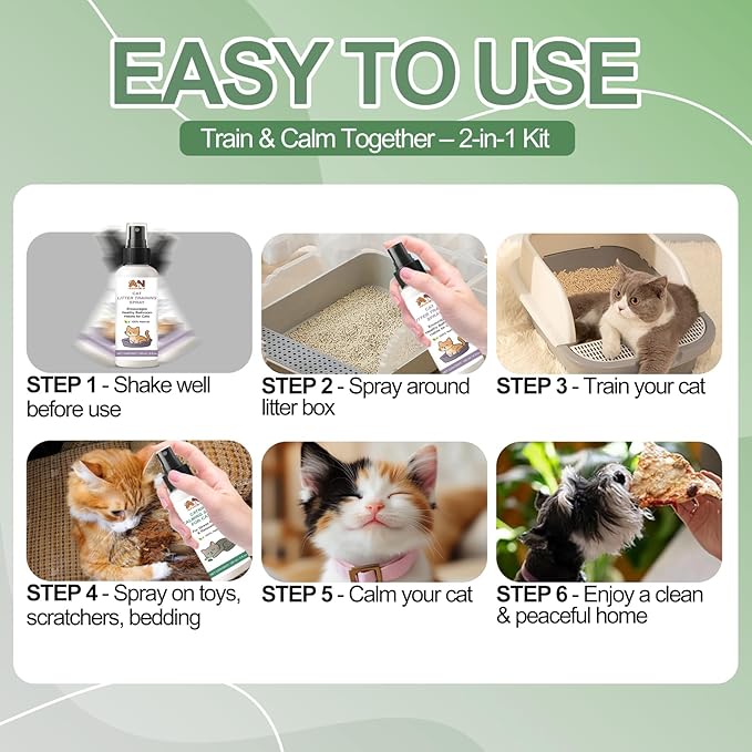 Cats Calming & Litter Training Spray Kit – 2-Pack 150ml Duo, Cat Training Spray with Catnip Calm & Cat Litter Attractant, Helps Stop Cats from Urinating in House, Safe Behavior Aid