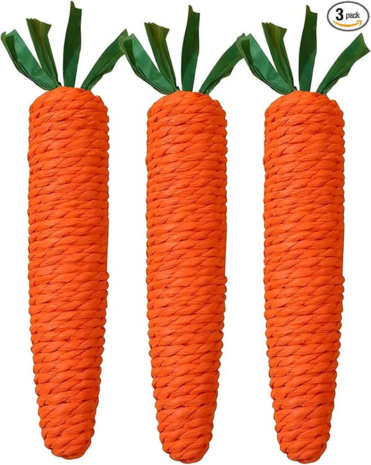 3-Pack Sisal Carrot Pet Chew Toys, Cute Squeaky Dental Cleaning Toys for Cats and Small Dogs, Durable Teething & Interactive Play Set