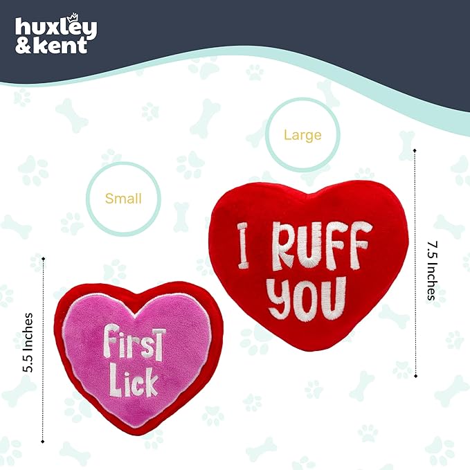 Huxley & Kent Funny Dog Toy w/Squeaker – Valentine's Day Power Plush Squeaky Dog Toys for Small, Medium & Large Dogs – Soft Stuffed Animal for Indoor Play & Fetch - First Lick Heart, Large