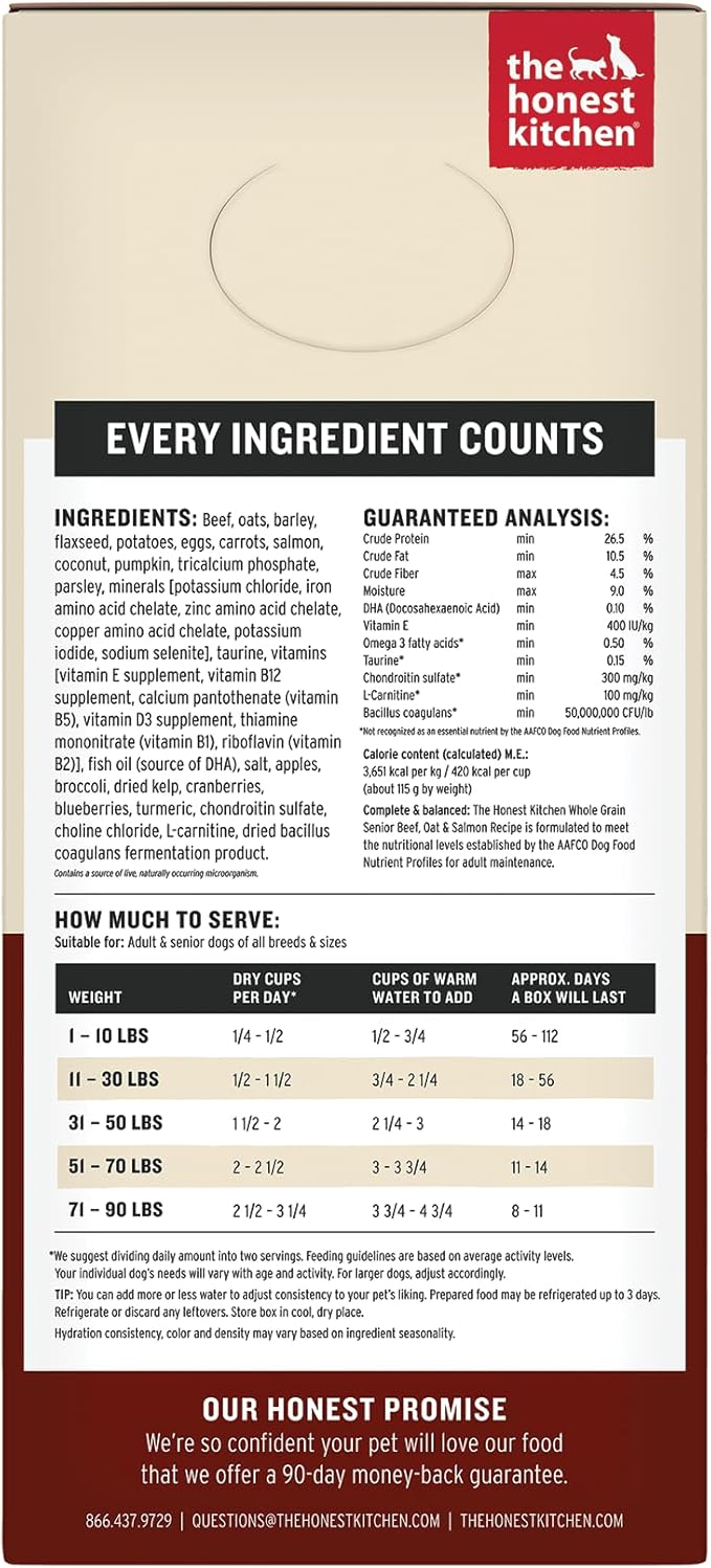 The Honest Kitchen Human Grade Wholemade™ Whole Grain Beef, Oat & Salmon Dehydrated Senior Dog Food, 7lb Bag (Makes 28lbs)