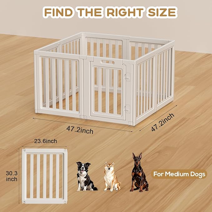 Dog Playpen, Clear Dog Pen, Dog Pen Indoor, Easy to Install and Remove Dog Play Pen, Puppy Playpen Suitable for Dogs, Cats,Dog Playpen Indoor (White, 30.3 inch Height, 8 Panels)