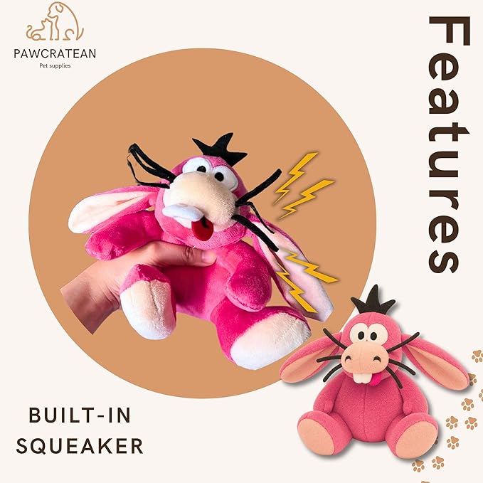 7" Squeaky Plush Toy for Puppies Small Dogs Self Etertainment Washable Soft Made [PET ONLY] (Pink Rabbit)
