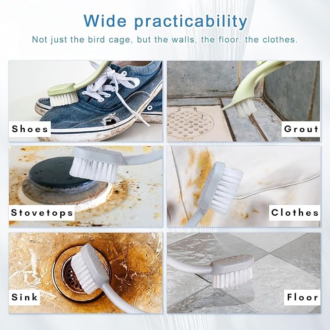 Bird Cage Brushes Cleaner with Two Brush Heads Long Handle Tool for Small Animal Birds Hamster Ferret Turtle Cages Cleaning (3PC)