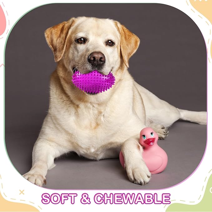 Silipull 4 Pcs Spiky Squeaker Football Dog Toy for Medium Large Dogs Spiky Dog Balls Puppy Chew Toys for Aggressive Chewers Training Fetch (Vivid,4.5 x 3.1 Inch)