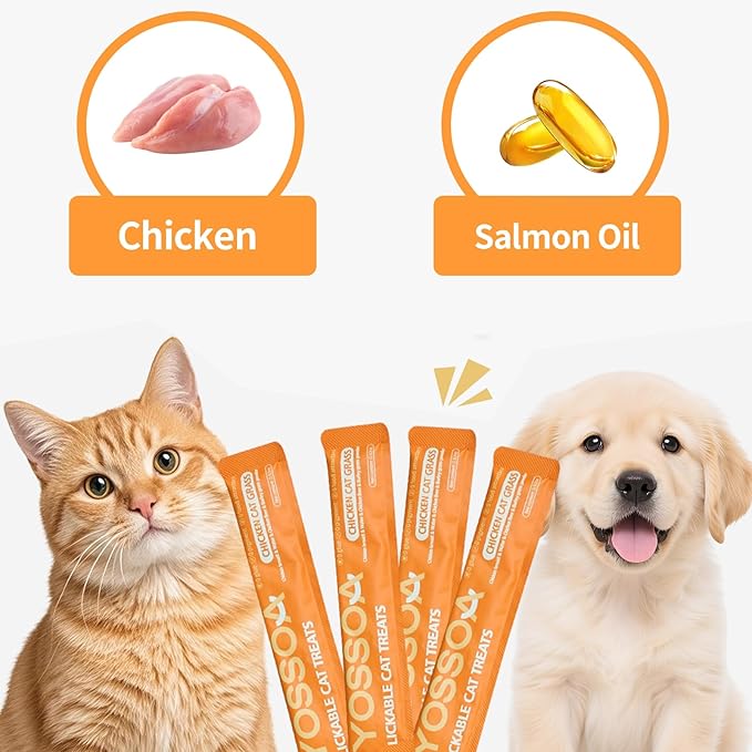 36tubes Lickable Cat Treats - Chicken Cat Puree Treats with Fish Oil, Vitamin E & Taurine - Grain Free Wet Squeeze Treats for Kittens & Senior Cats, Healthy Hydration Snack (Chicken Flavors)