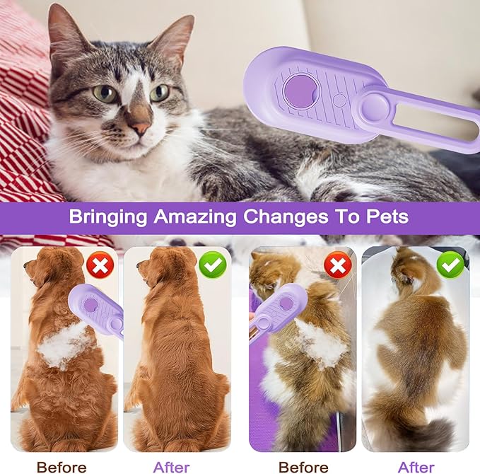 Cat Steam Brush for Shedding, 2026 New 4 in 1 Rechargeable Steam Pet Brushes for Cats & Dogs, Indoor Anti-static Pets Brush for Massage, Cleaning, Shedding & Combing Hair (Purple)
