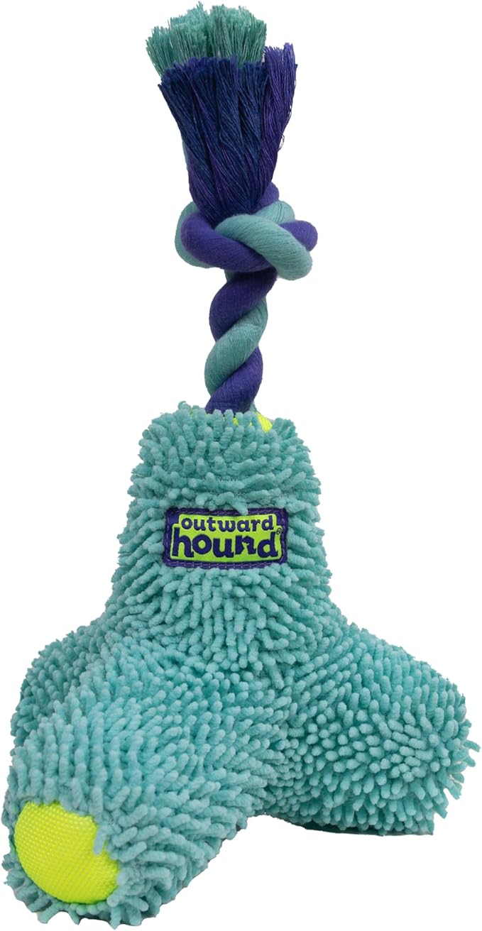 Outward Hound FlyFetch Rope Tug Dog Toy, Plush Body with Squeakers, Multiple Textures, Floats in Water, All Breeds, 11"