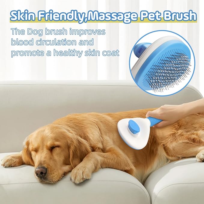 Slicker Dog Brush for Shedding,Self Cleaning Cat Brush,Skin Friendly Cat Brushes for Indoor Cats Massage Grooming,Dog Deshedding Brush for Long&Short Haired Dogs Loose Fur Hair Removal Blue