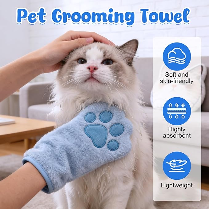 Paw Bathing Towel for Cats Puppy, Reusable Absorbent Quick-Dry Pet Grooming Towel, Soft Bath Mitt for Dirt Odor Removal, Daily Care and Travel, for Dogs & Cats (Grey)