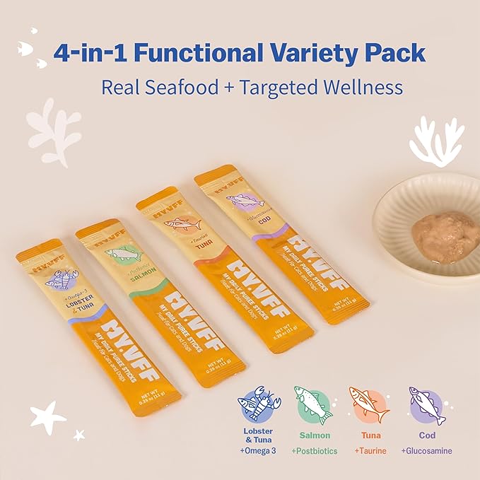 My Daily Puree Sticks for Cats & Dogs, 48 Healthy Lickable Treats – Vet-Formulated Cat Tube Treats & Dog Snacks with Taurine, Glucosamine, Omega-3 & Postbiotics, Made in Korea