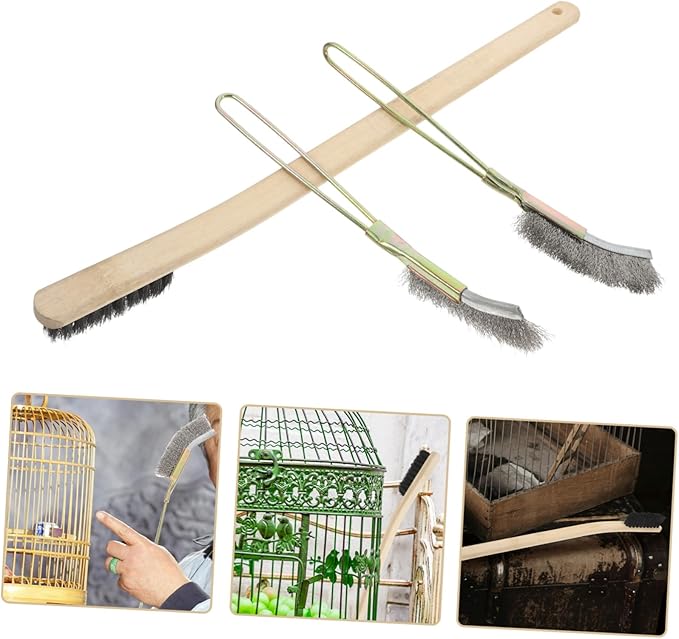 3pcs Bird Cage Cleaner Brush Wooden Handle Birdcage Scraper for Pet Cages and Accessories and Multifunctional Bird Poop Cleaner