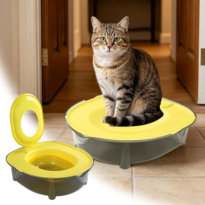 Cat Toilet Training Kit, Portable Litter Box with Flushable Design, Odor Control and Anti-Splash, Large Thickened Pp Material for Kittens and Cats (Yellow)