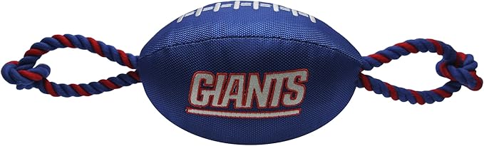 Pets First NFL New York Giants Football Dog Toy, Tough Quality Nylon Materials, Strong Pull Ropes, Inner Squeaker, NFL Team Color