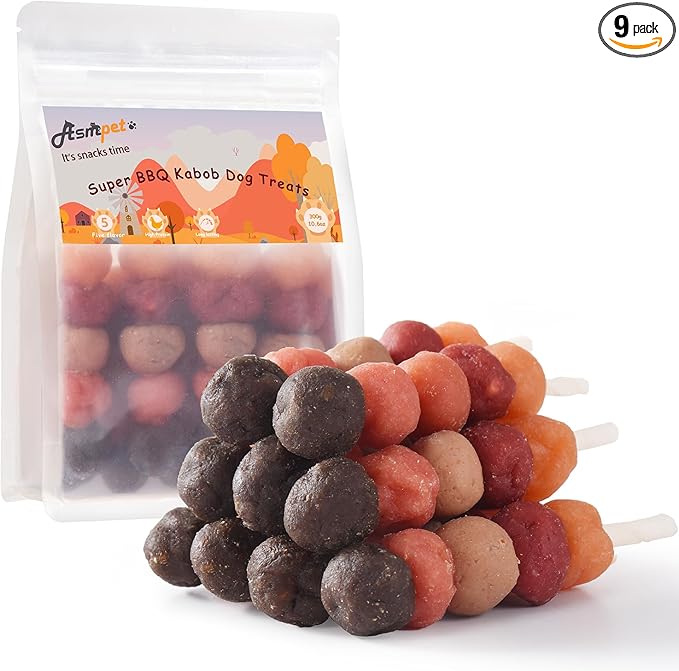Dog Treats Chews, Multi-Flavor Dog Kabob Snacks, Made with Chicken, Duck, Salmon, Rabbit and Beef, Rawhide Sticks for Dogs