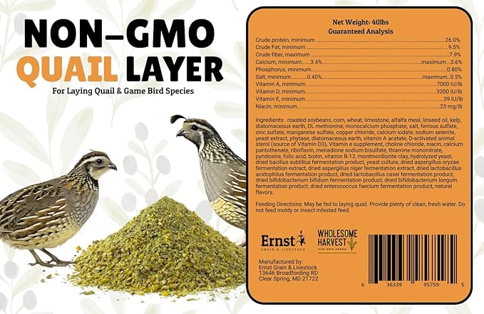 Non-GMO Quail Layer Feed 26% - Premium 10 lb Food for Laying Birds, Button Food