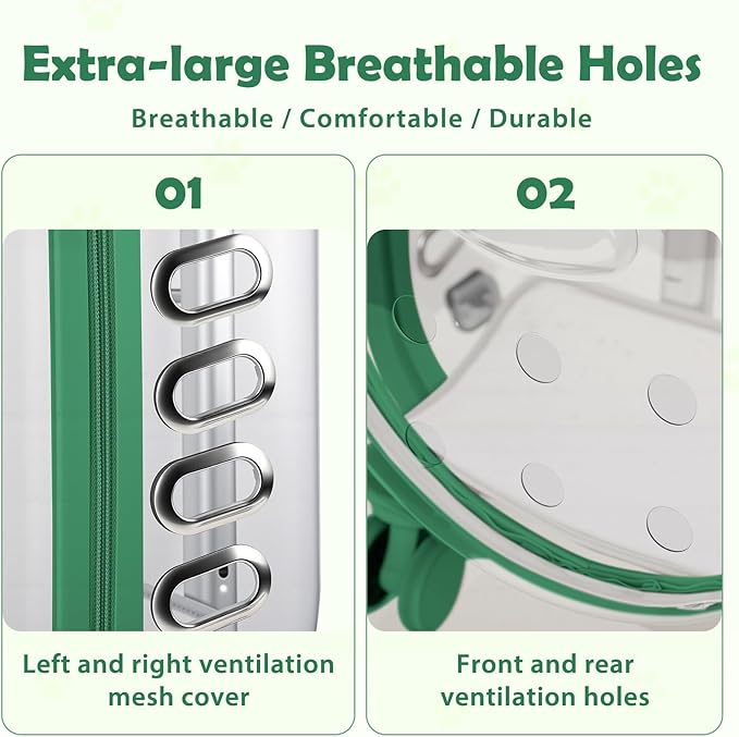 Cat Carrier Backpack with Silent Wheels, Clear Cat Stroller with Ventilation Holes, Telescopic Handle, Convenient Portable Cats Dogs Backpack for Travel (Green-B)