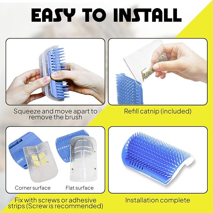 Cat Self Groomer – Wall Corner Grooming Brushes for Cats and Small Pets – Soft Massage Brush for Shedding Control and Face Rubbing (Dark Blue)