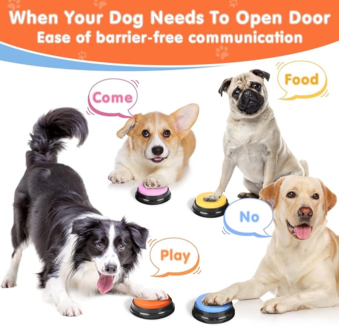 Dog Buttons for Communication,Talking Buttons for Dogs,6 Recordable Sound Buttons + 24 Scene Patterns + 1 Dog Button Mat+ 12 AAA Batteries，30 Seconds Dog Buttons for Pet Sound Training Toy