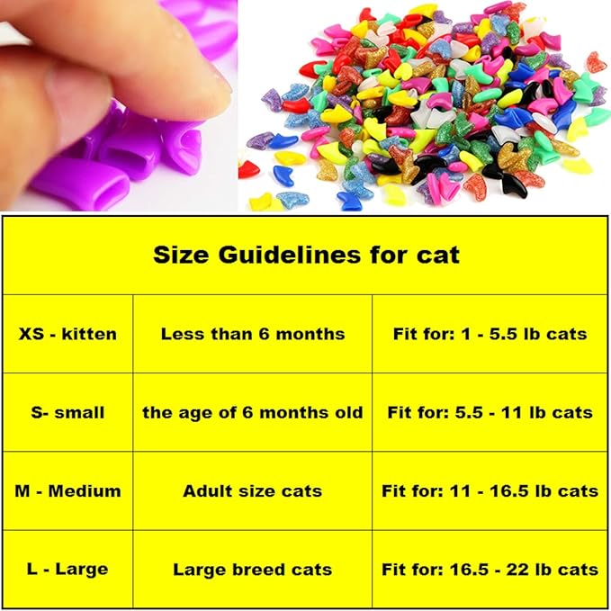 VICTHY 140pcs (14 Colors) Cat Nail Caps, Cat Claw Covers Cat Nail Covers with Adhesives and Applicators (Large)