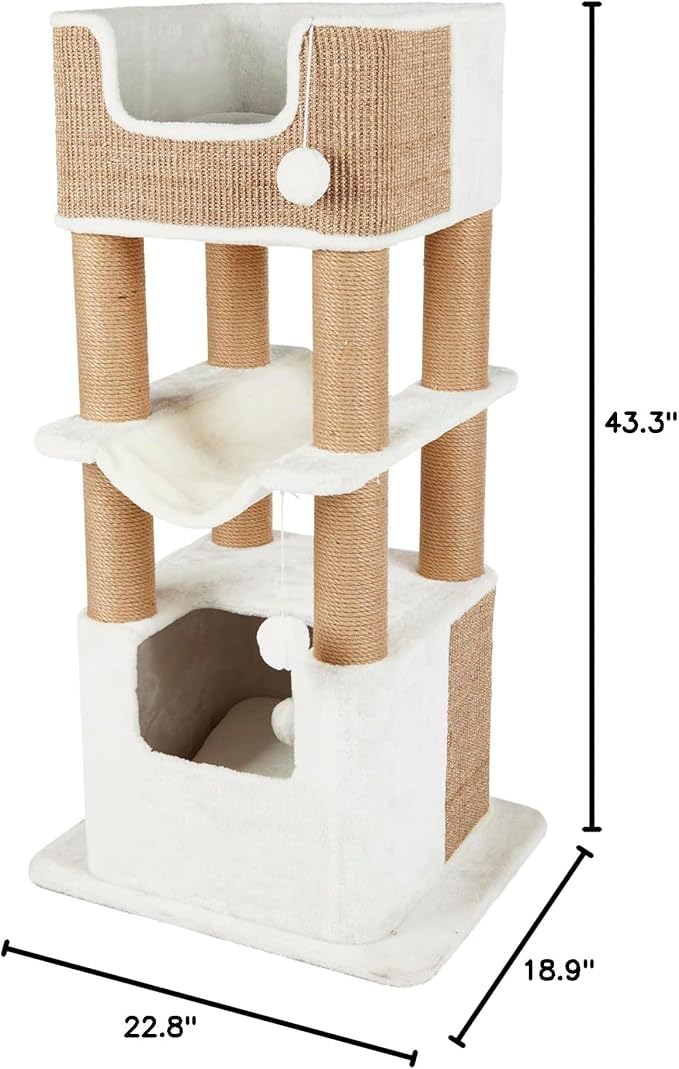 Trixie Lucano 43.3-in XXL Cat Tree, Indoor Cat Furniture with Jute Scratching Posts, Sisal and Plush Covered Condo, Dangling Interactive Toys, Brown