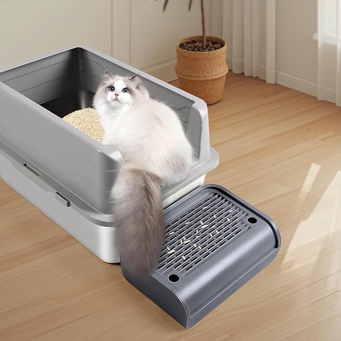 Bartuke Cat Litter Box Step, Cat Litter Ramp Mat with Filter Function for Self-Cleaning Litter Box, Easy to Clean, Cats Pedal Step Stool Ideal for Kitten & Elderly Cats (Dark Grey)