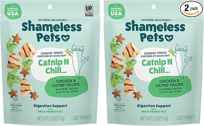 Shameless Pets Digestive Health Catnip Chicken Crunchy Cat Treats (Pack of 2)