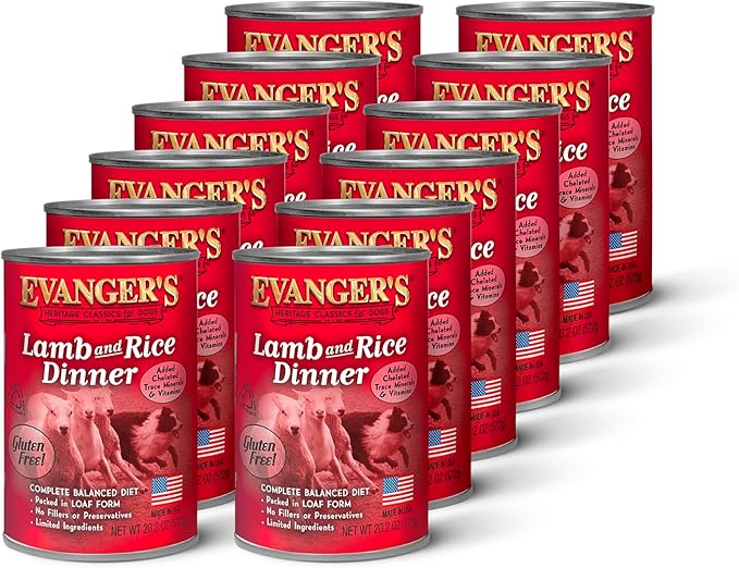 Evanger's Heritage Classic Lamb & Rice Dinner – 12 Count, 20.2 oz Each – Wet Dog Food with Lamb and Rice – Gluten-Free Loaf Style Meal – Complete and Balanced for All Life Stages