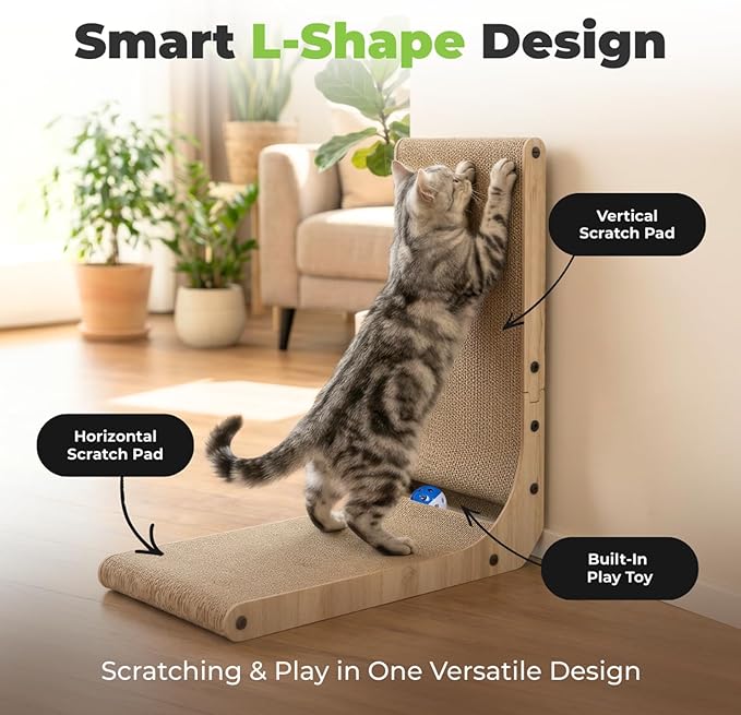 Best Pet Supplies Catify Cat Scratcher, Fun Interactive Scratchers, Posts, Poles, Claw Safe, Furniture Saver Indoor Play Support Natural Cat Behaviors Heavy Duty - L-Shape Scratcher, 16.5 x 11.4