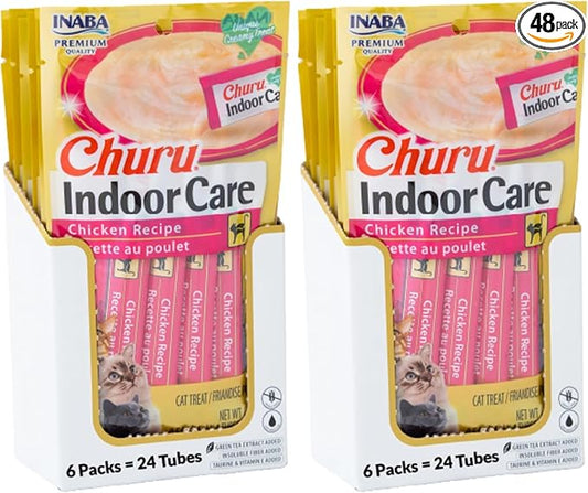 INABA Churu Hairball Control,Functional,Creamy Lickable Purée Cat Treat with Taurine & Vitamin E,0.5 Ounces Each, Tubes (4 per Package),Chicken Recipe - Packaging May Vary*,(Pack of 48)