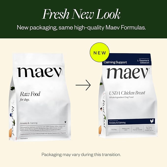 Maev Human-Grade Chicken Dog Food, Anxiety & Calming Formula, Whole Ingredient, Gluten-Free, High Protein Puppy & Dog Food, 5 lb