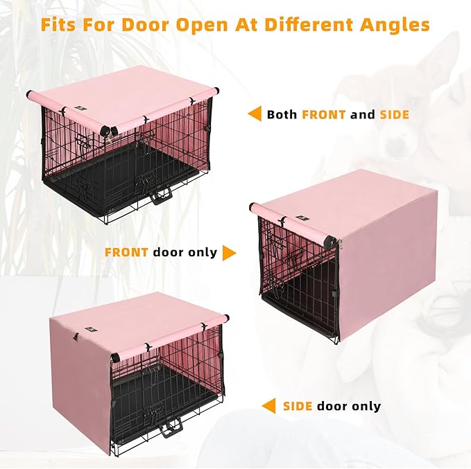 X-ZONE PET Double Door Dog Crate Cover - Polyester Pet Kennel Cover Fits 48 inches Wire Dog Cage Pink