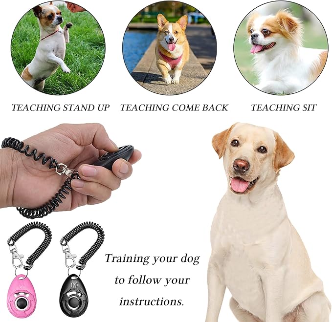 STMK Dog Treat Pouch Dog Clicker Training Kit, Dog Training Treat Pouch Dog Clicker for Training, 3 Ways to Wear Easily Carries Treat Pouches for Pet Training (Black and Pink)