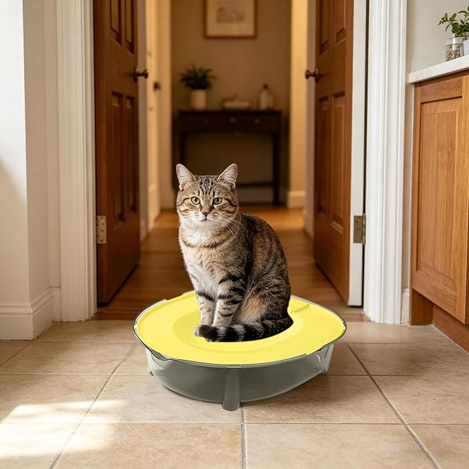 Cat Toilet Training Kit, Portable Litter Box with Flushable Design, Odor Control and Anti-Splash, Large Thickened Pp Material for Kittens and Cats (Yellow)