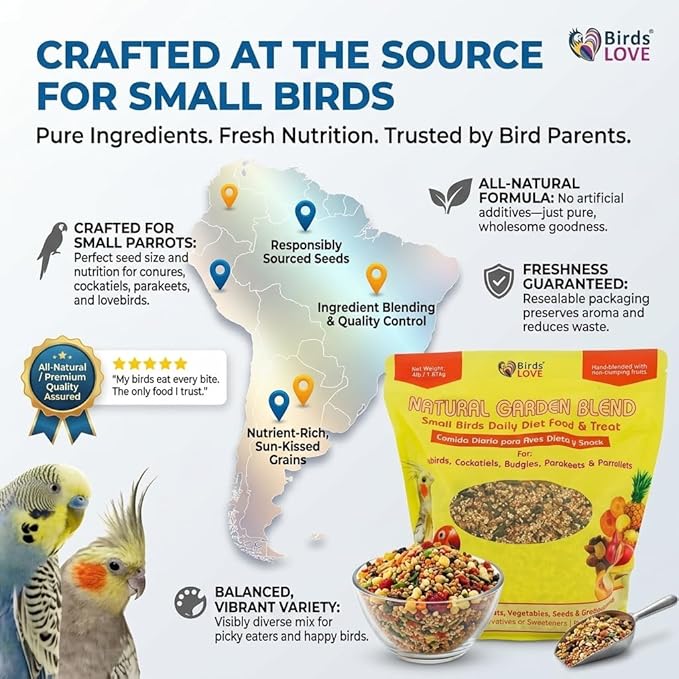 Birds LOVE All Natural Garden Blend Bird Food for Small Birds - Lovebirds, Cockatiels, Parakeets and Parrotlets 4lb