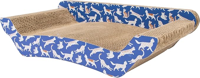 Kitty City Corrugate Sofa Lounger Cat Scratcher - Couch Bed Scratch Pad, Horizontal Nail File Scratch Mat for Indoor Cats, Sturdy Construction Cat Toy - Orange Kitty Pattern, 17” x 9.5”