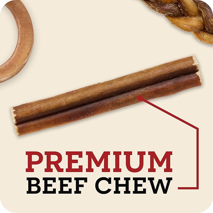 Redbarn Pet Products All Natural Braided Bully Sticks 8-12 in Long Lasting Dog Chews for Medium and Large Dogs Rawhide Free Single Ingredient Beef Pizzle 1 lb Bag (Pack of 3)