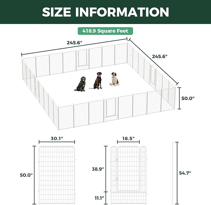 FXW Rollick Unleashed Dog Playpen for Indoor, Yard, RV Camping, 50 inch 32 Panels for Large Dogs, White│Patented