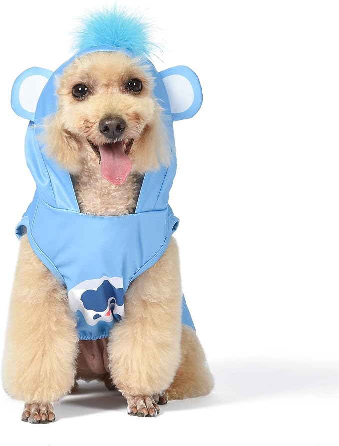 Care Bears Grumpy Bear Halloween Dog Costume, Officially Licensed Sleeveless Polyester Hoodie with Screen-Printed Thundercloud Belly and Character Hood, Machine Washable, Blue, Size X-Large