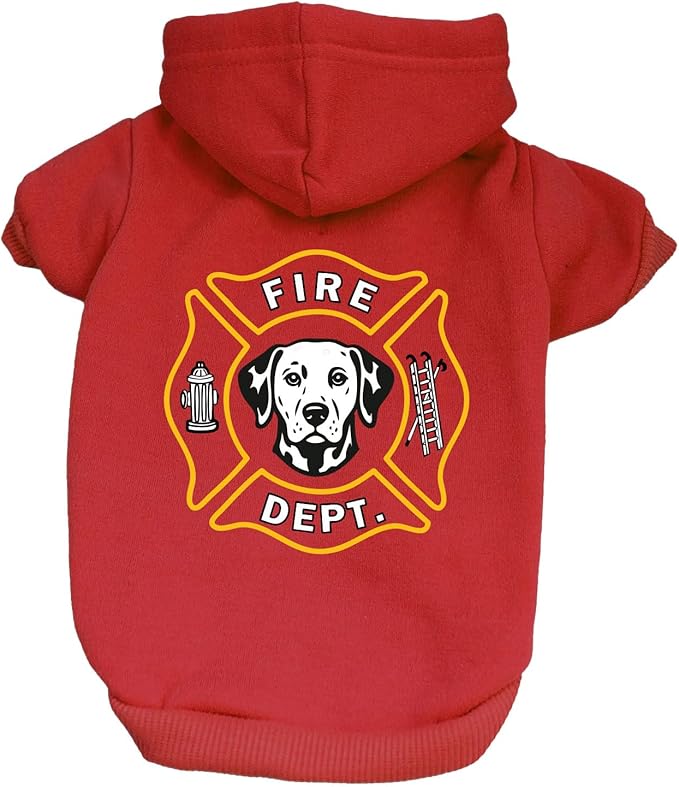Firefighter K9 Fire Dept Dog Hoodie | Fleece Lined |Leash Hole| Firehouse | Rescue Squad | Halloween Costume | First Responder | Dalmation|Red, 5X-Large 1380