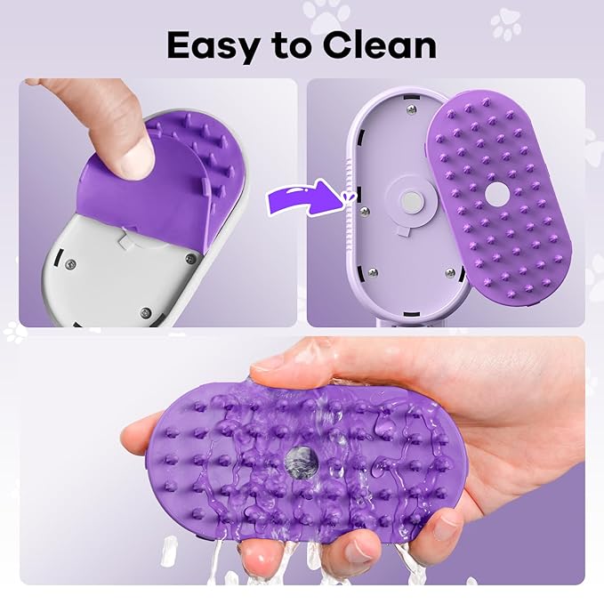 Cat Steam Brush for Shedding, 4 in 1 Cat Steamy Brushs Cleanser with Foldable Handle, Pet Spa Brush for Cats, Spritz Defur Comb for Pets, Steam Brushs for Cats (purple)